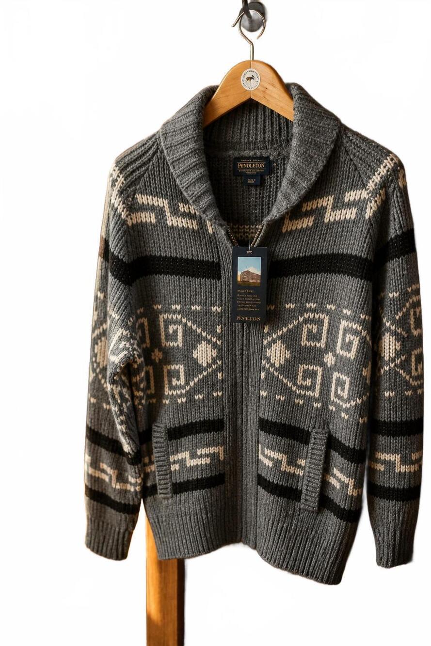 NEW PENDLETON long westerly cardigan in grey/black/cream - Picture 2 of 2